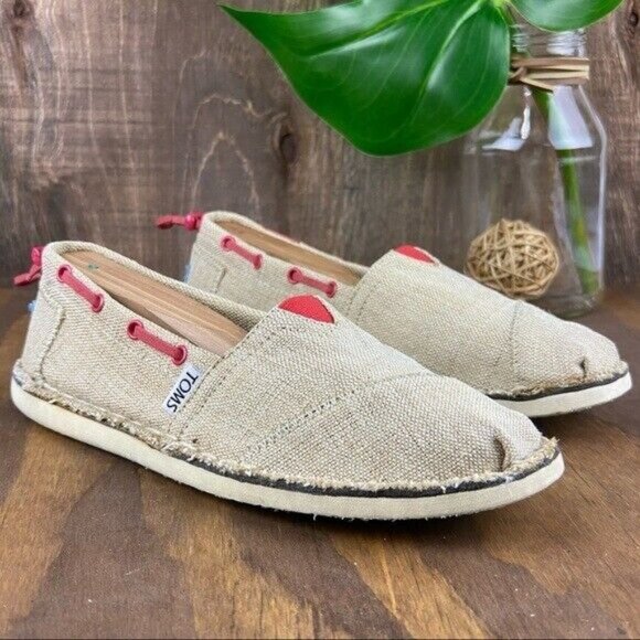 Toms Shoes - Toms Womens Alpargatas Shoe Size 6 Tan Hemp Canvas Slip On Flat Loafer